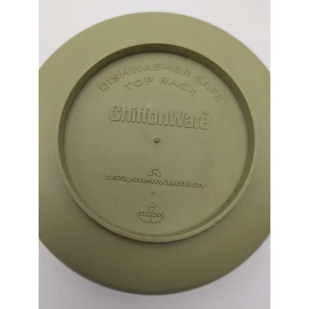 ChiffonWare 1973 Vintage Plastic Bowl Olive Green White Daisy Floral Retro MCM‎